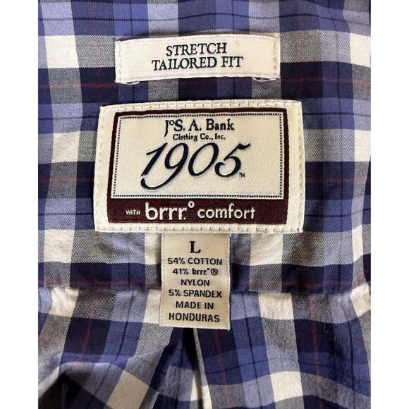 Jos. A. Bank Stretch Tailored Fit Button Down Shirt Men's LARGE Plaid Blue - Picture 3 of 6